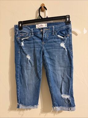 Hollister Women's Blue Distressed Denim Bermuda Shorts